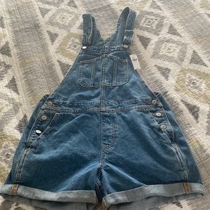 Old Navy Slouchy Straight Non-Stretch Jean Short Overalls for Women - Small